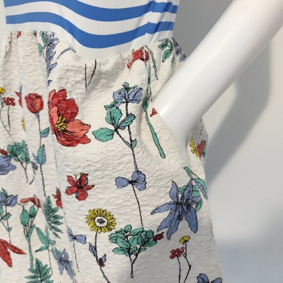 J. McLaughlin Catalina Cloth Colleen Dress Blue Striped Floral Skirt Spring - Picture 5 of 10